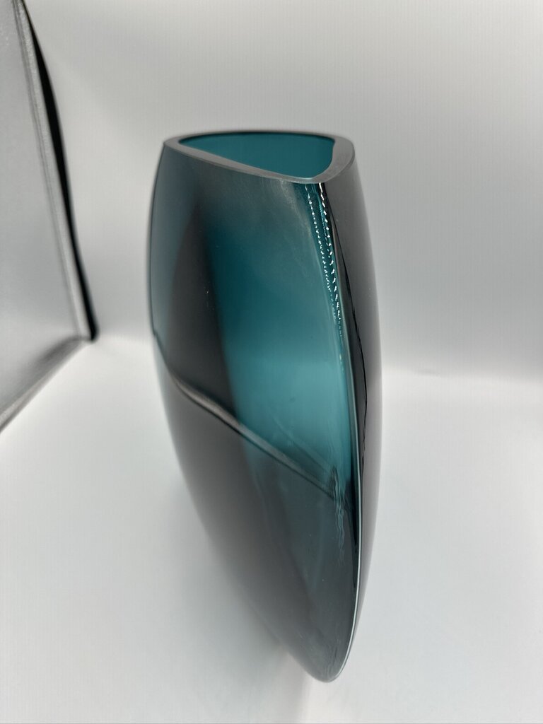 Teal Blue Glass Vase - 13X3.5X12H ||