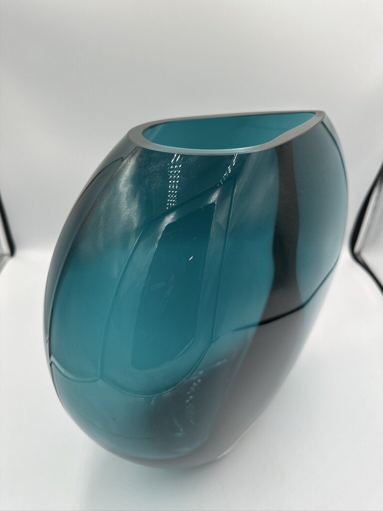 Teal Blue Glass Vase - 13X3.5X12H ||