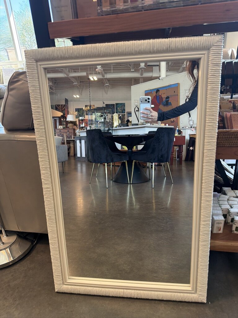 White Painted Rattan Mirror- 26X40