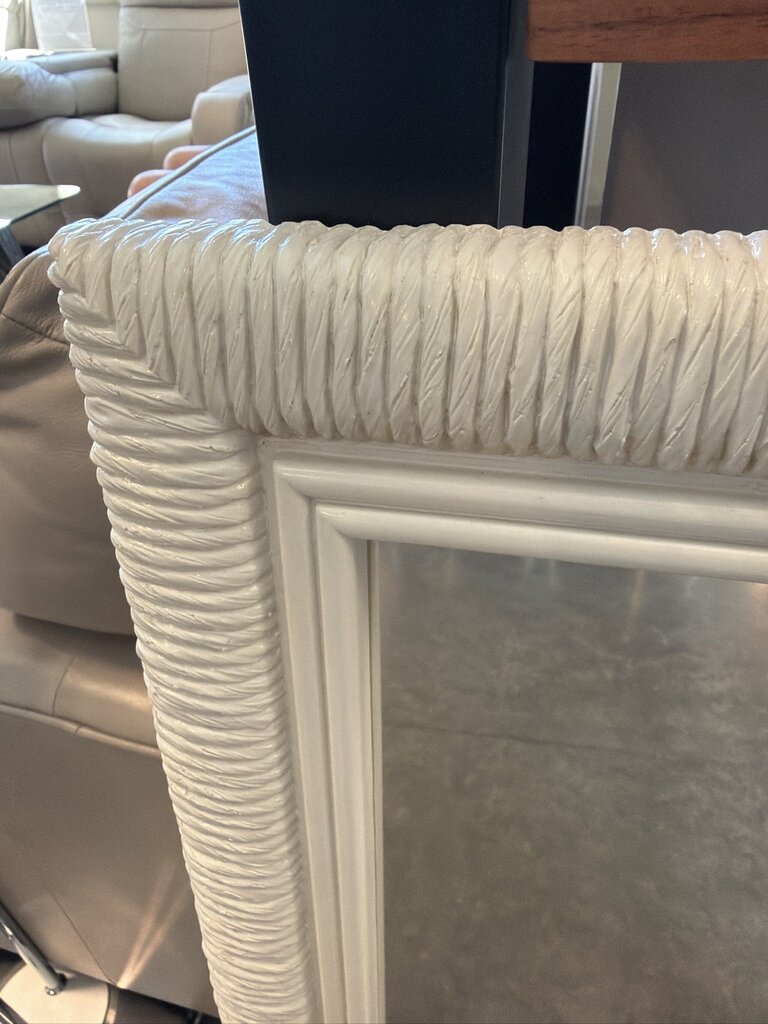 White Painted Rattan Mirror- 26X40