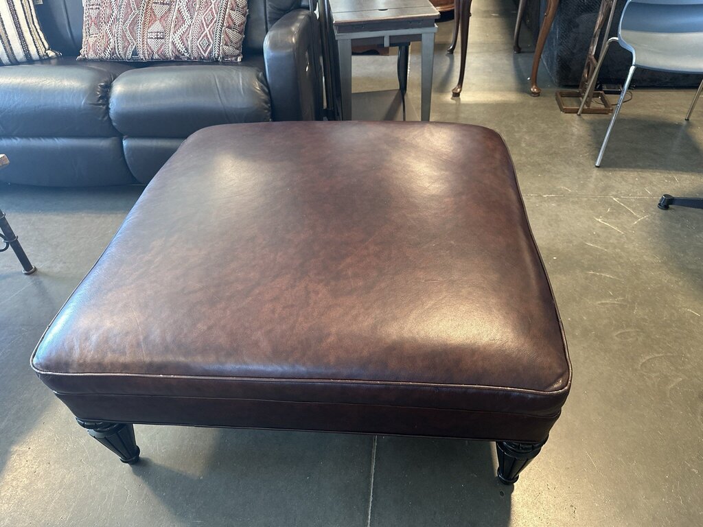 Dark Brown Leather Ottoman- 47X40X19- AS IS
