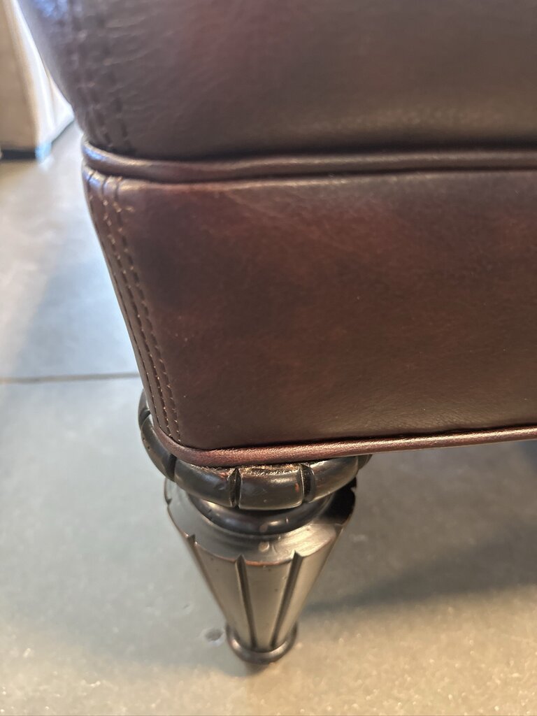 Dark Brown Leather Ottoman- 47X40X19- AS IS