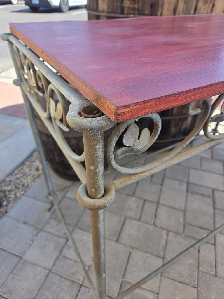 Rusted Iron Table W/ Wood Top- 48X24X34- AS IS