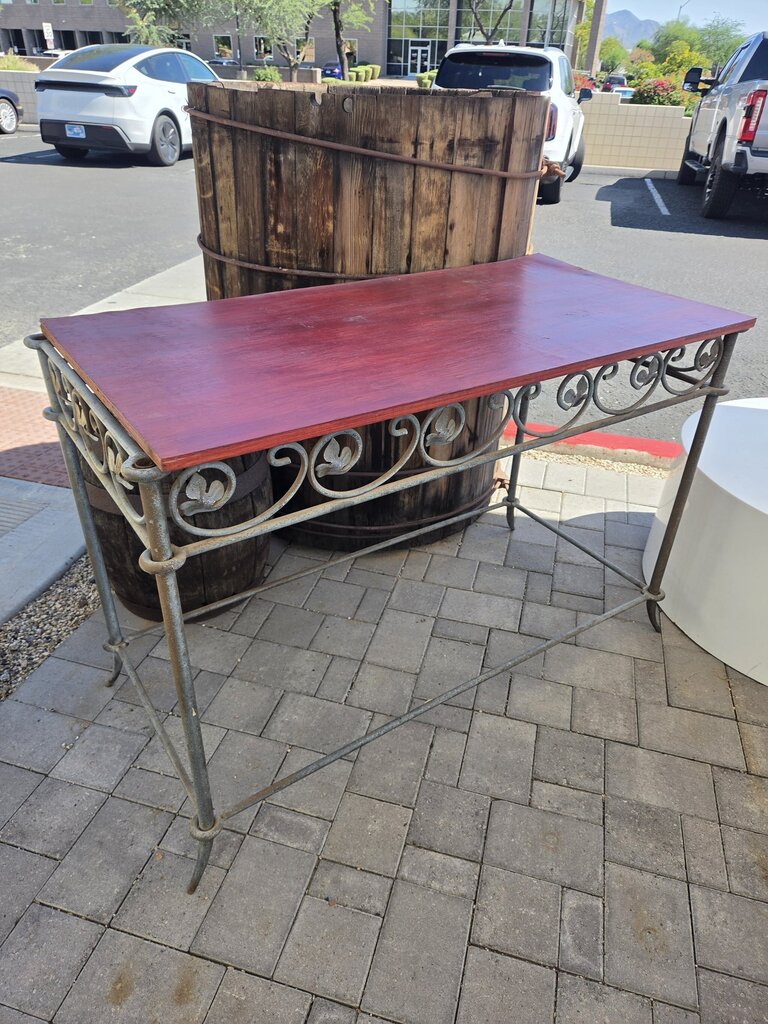 Rusted Iron Table W/ Wood Top- 48X24X34- AS IS