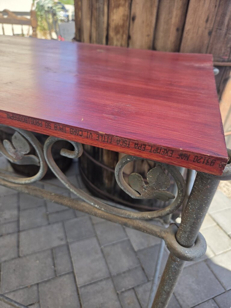 Rusted Iron Table W/ Wood Top- 48X24X34- AS IS