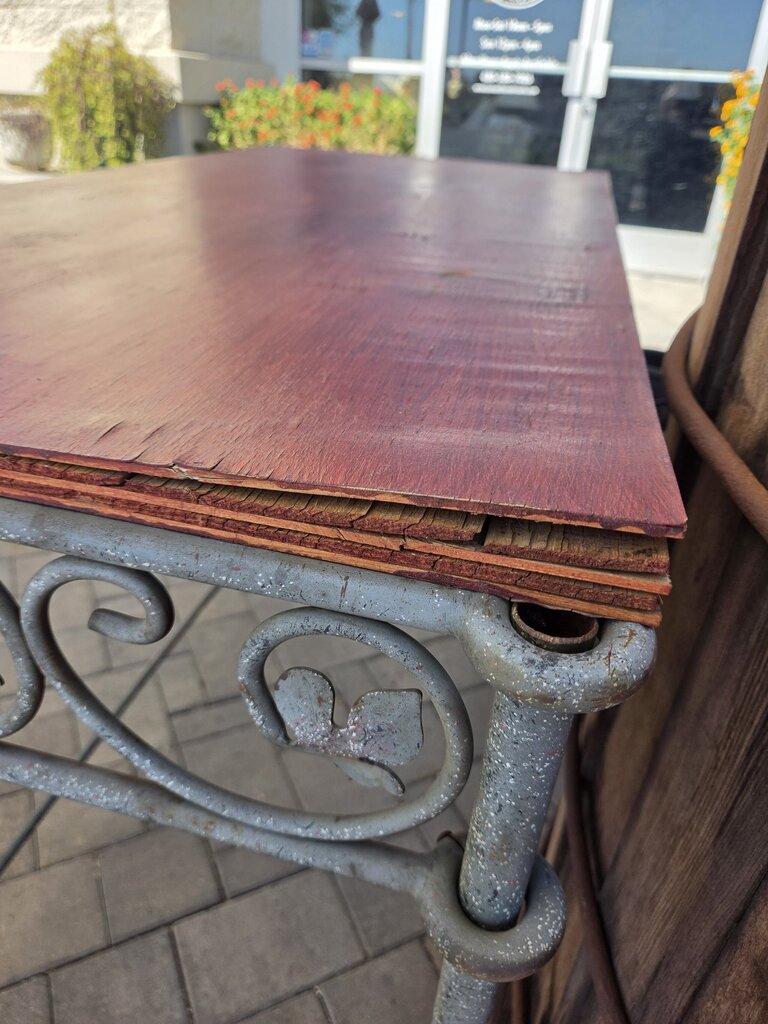 Rusted Iron Table W/ Wood Top- 48X24X34- AS IS