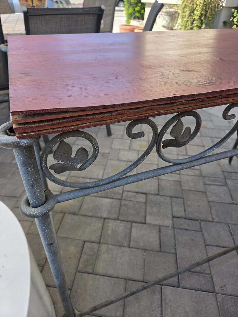 Rusted Iron Table W/ Wood Top- 48X24X34- AS IS