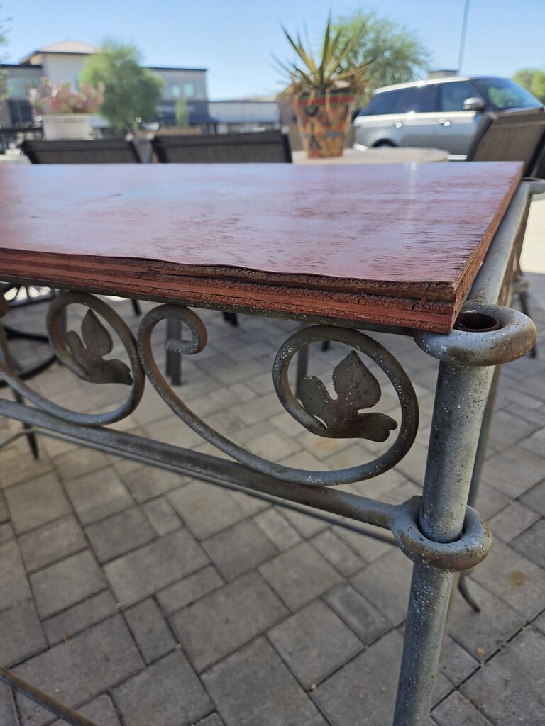 Rusted Iron Table W/ Wood Top- 48X24X34- AS IS