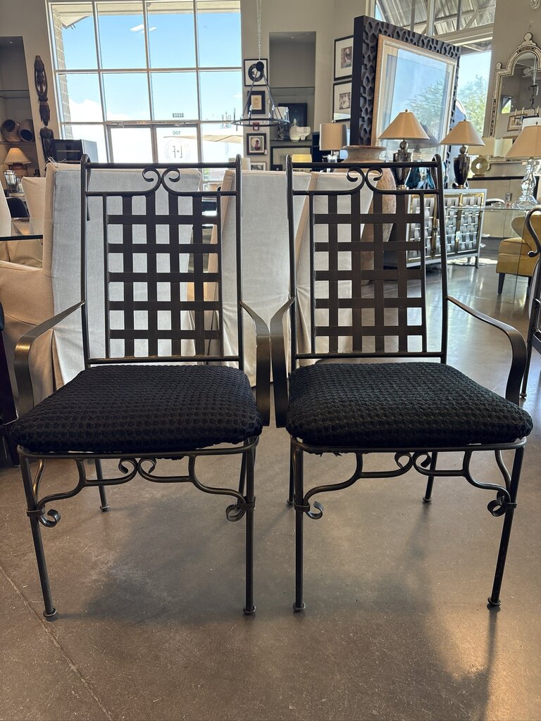 Black Metal Chairs W/ Lattice Back - Pair -22X26X40H