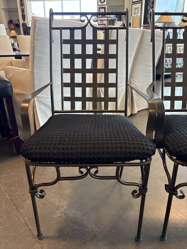 Black Metal Chairs W/ Lattice Back - Pair -22X26X40H