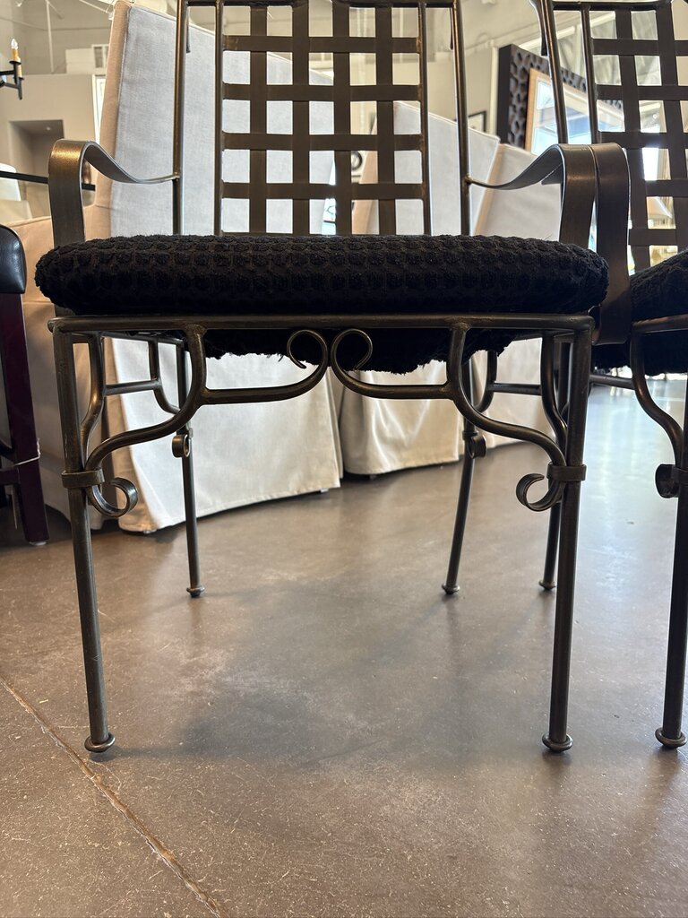 Black Metal Chairs W/ Lattice Back - Pair -22X26X40H