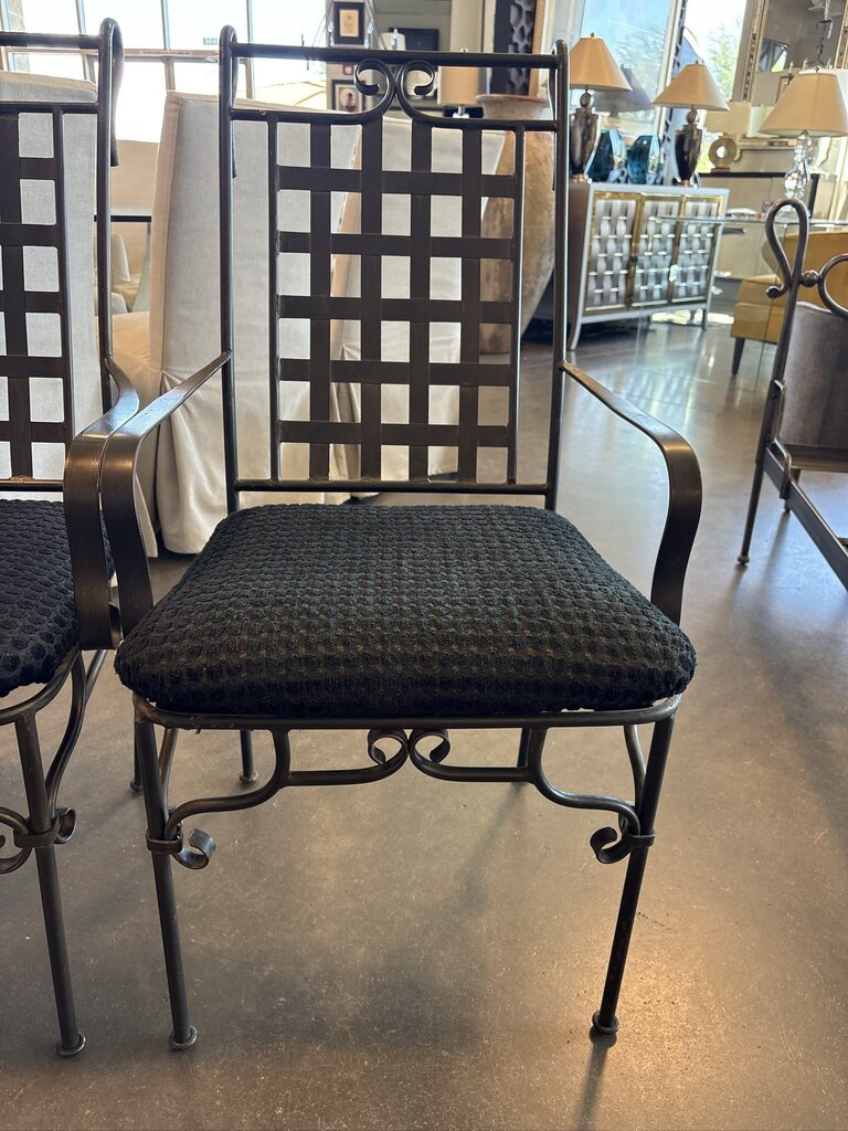Black Metal Chairs W/ Lattice Back - Pair -22X26X40H