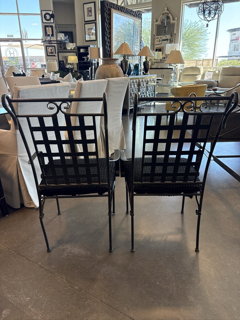 Black Metal Chairs W/ Lattice Back - Pair -22X26X40H