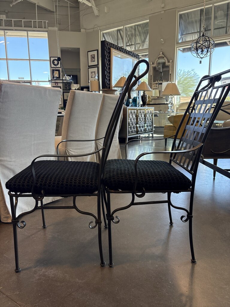 Black Metal Chairs W/ Lattice Back - Pair -22X26X40H- AS IS