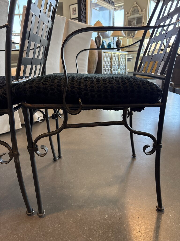 Black Metal Chairs W/ Lattice Back - Pair -22X26X40H