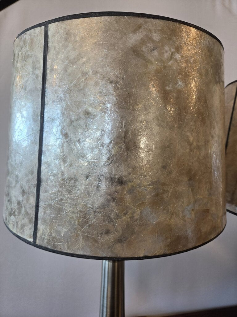Brushed Stainless Lamps W/ Mica Shades- Pair-15X15X29H