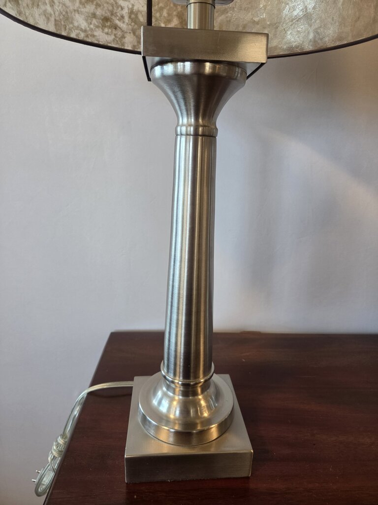 Brushed Stainless Lamps W/ Mica Shades- Pair-15X15X29H
