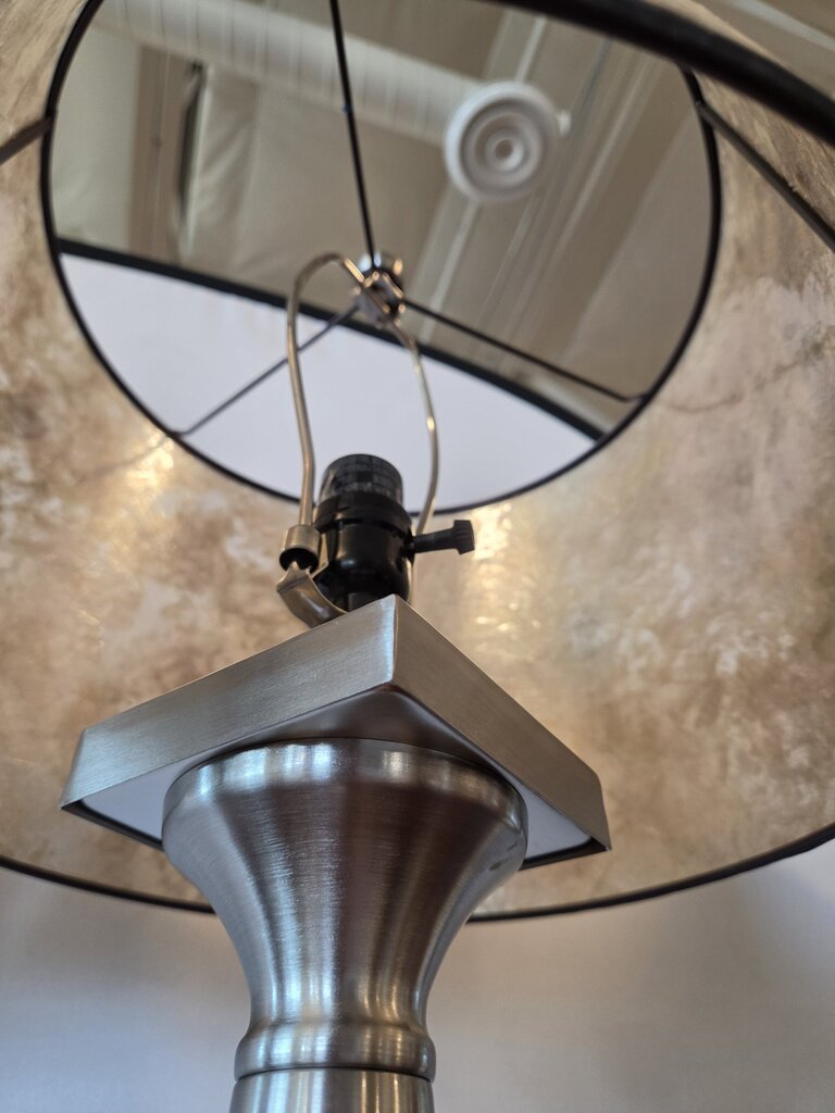 Brushed Stainless Lamps W/ Mica Shades- Pair-15X15X29H