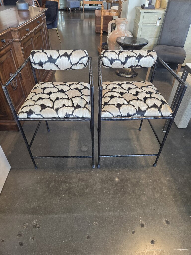 Arteriors Barbana Ocelot Embroidered Counter Height Barstools - Set of 2