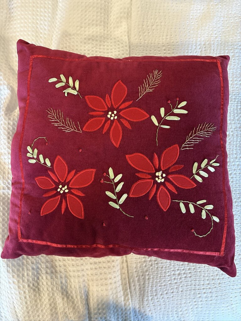 Velvet Poinsettia Christmas Pillow- 17X17