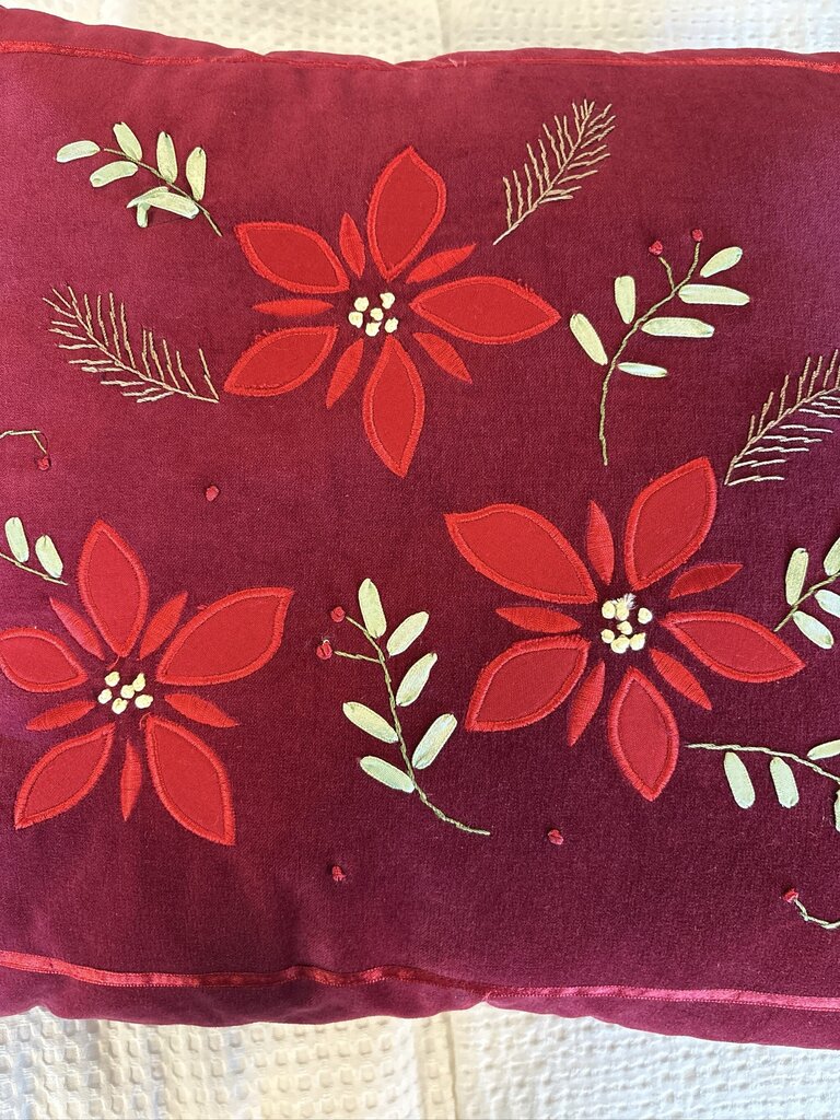 Velvet Poinsettia Christmas Pillow- 17X17