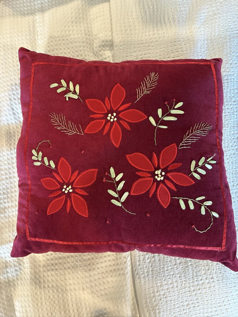 Velvet Poinsettia Christmas Pillow- 17X17