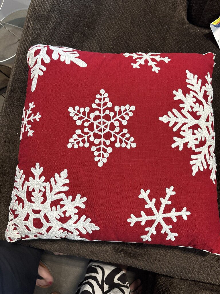 Red & White Snowflake Christmas Pillow- 23X23