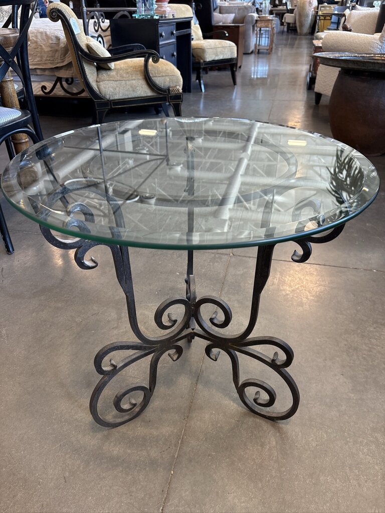 Wrought Iron Side Table W/ Glass Top- 24X24X24H