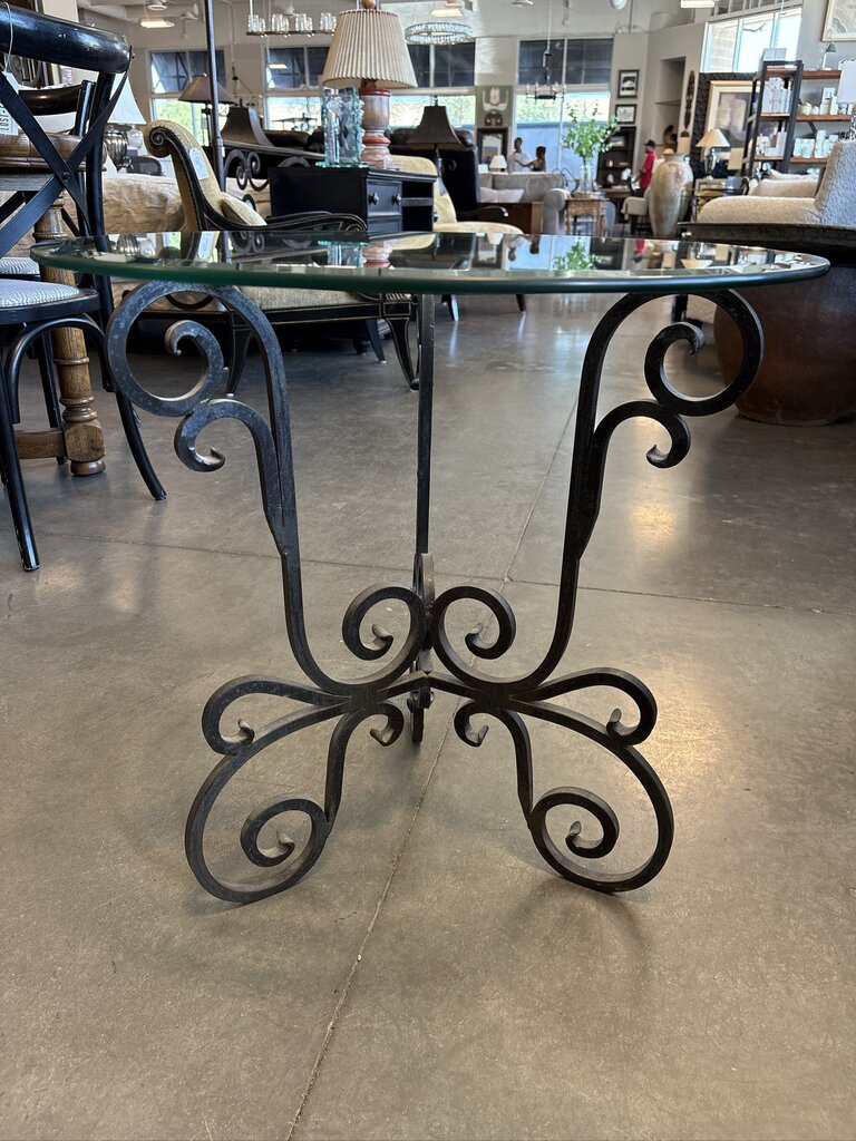 Wrought Iron Side Table W/ Glass Top- 24X24X24H