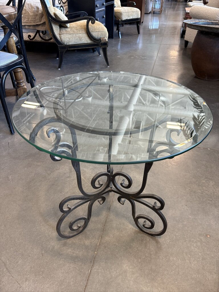 Wrought Iron Side Table W/ Glass Top- 24X24X24H