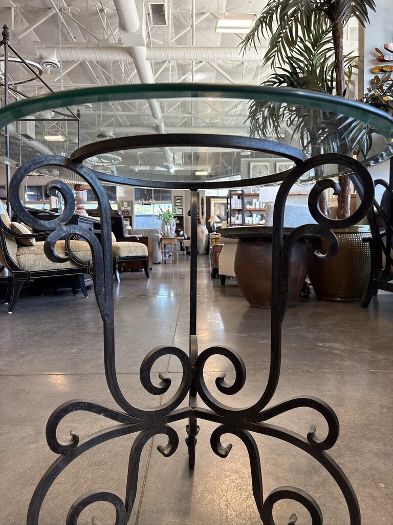 Wrought Iron Side Table W/ Glass Top- 24X24X24H