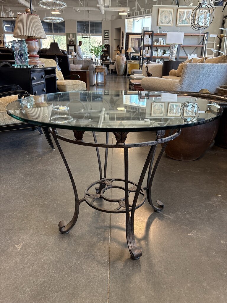Wrought Iron Side Table W/ Glass Top- 36X36X27H