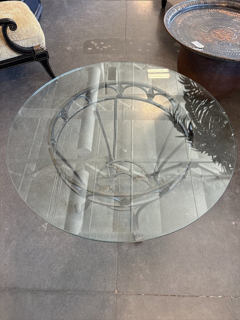 Wrought Iron Side Table W/ Glass Top- 36X36X27H