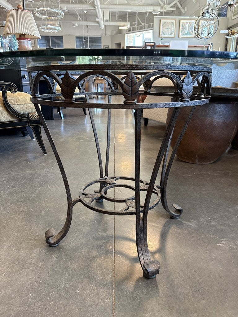 Wrought Iron Side Table W/ Glass Top- 36X36X27H