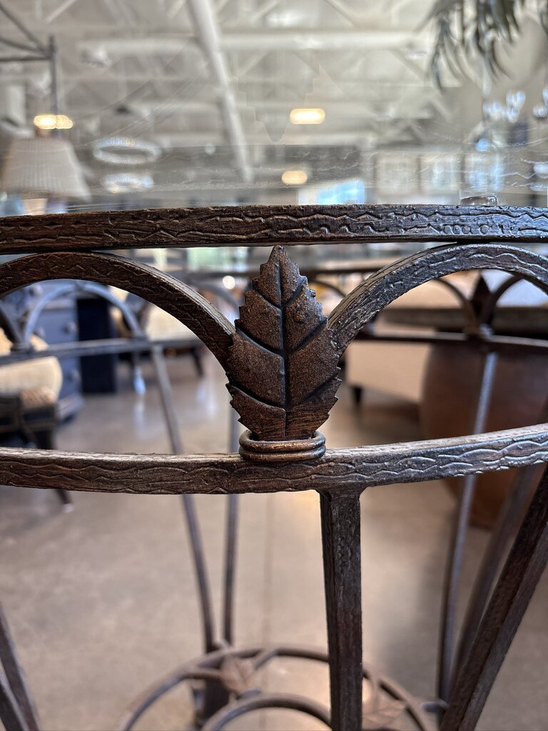 Wrought Iron Side Table W/ Glass Top- 36X36X27H