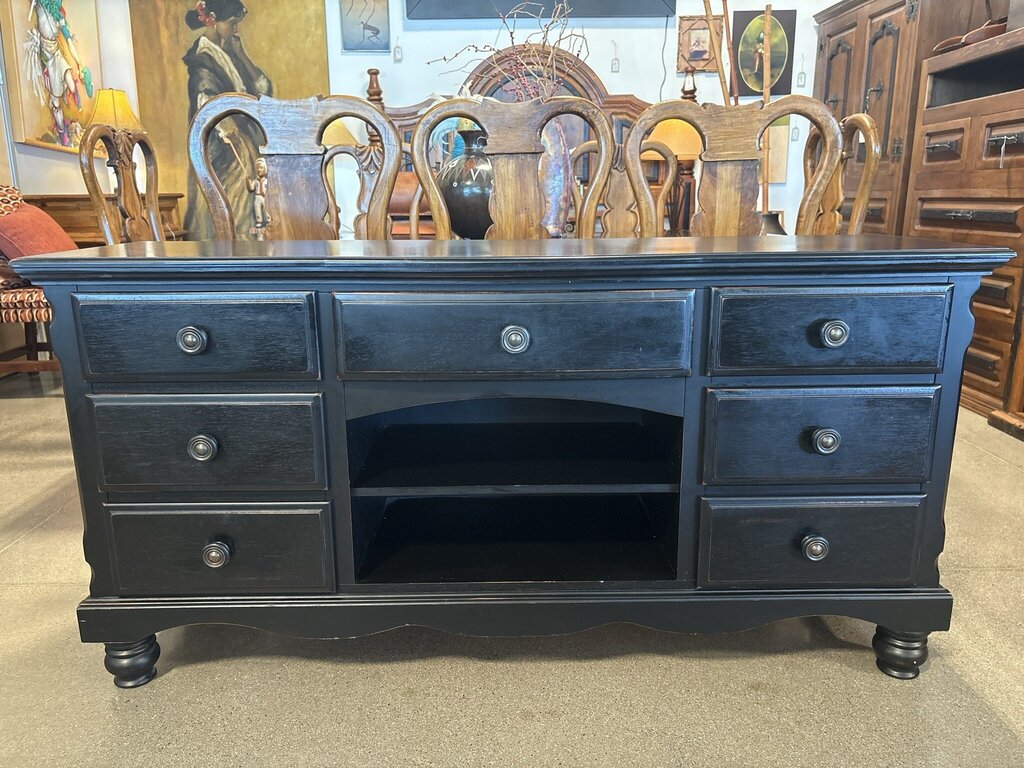 Black Wood 7 Drawer Dresser- 64X18X32