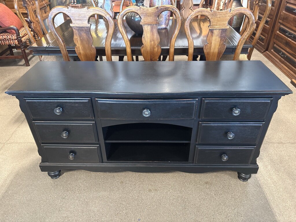 Black Wood 7 Drawer Dresser- 64X18X32