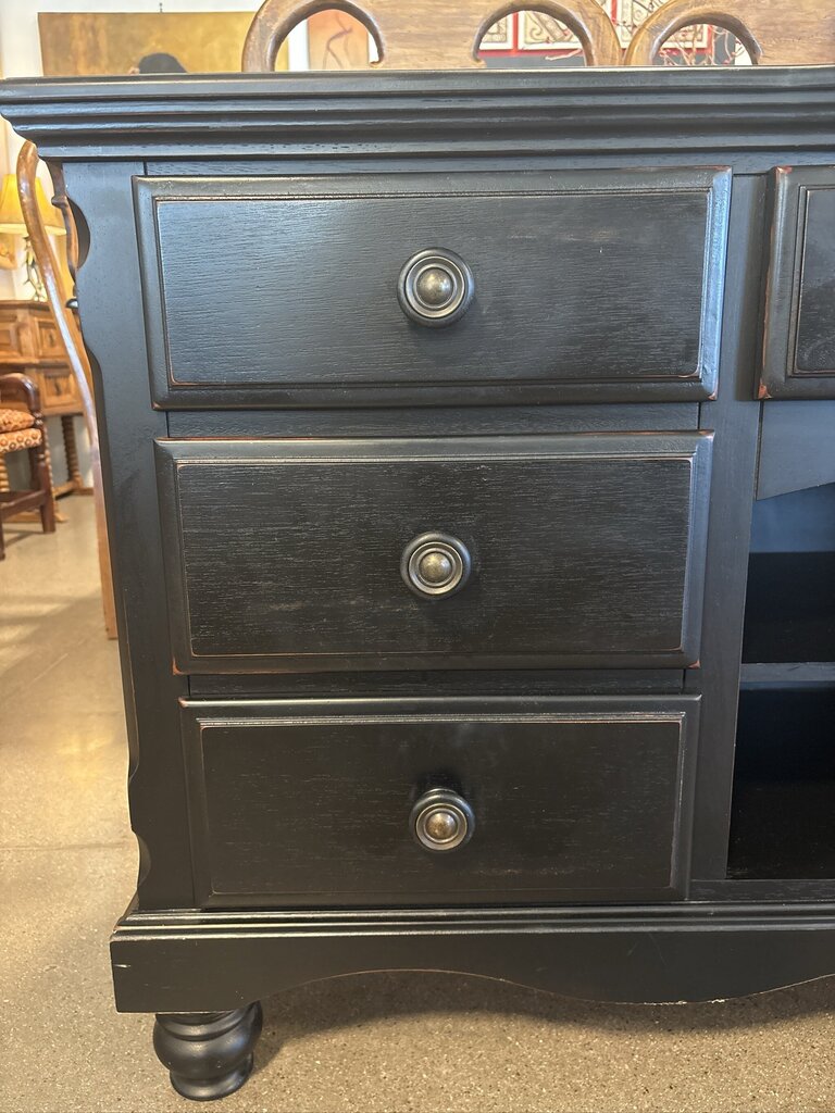 Black Wood 7 Drawer Dresser- 64X18X32