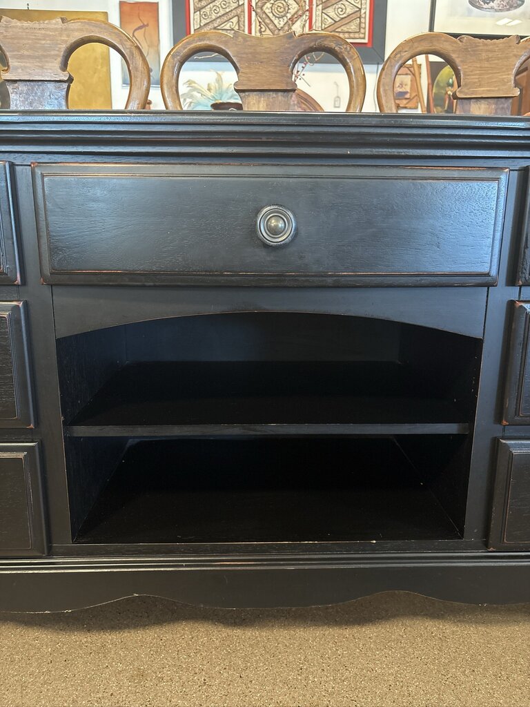 Black Wood 7 Drawer Dresser- 64X18X32