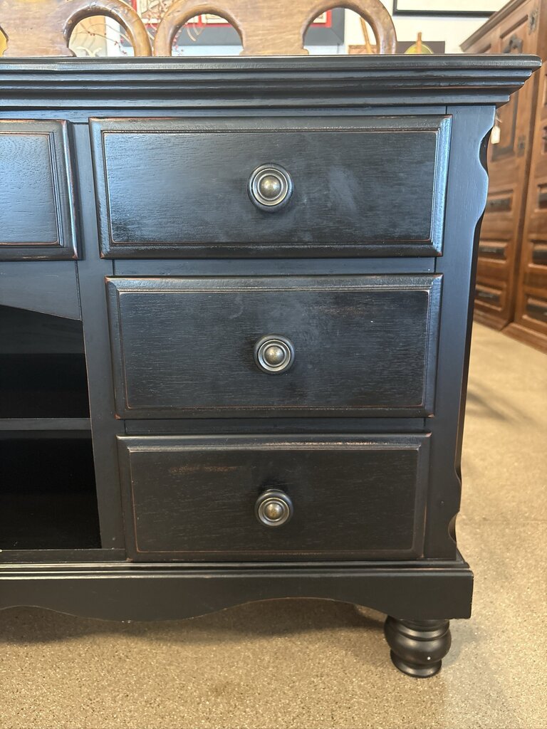 Black Wood 7 Drawer Dresser- 64X18X32