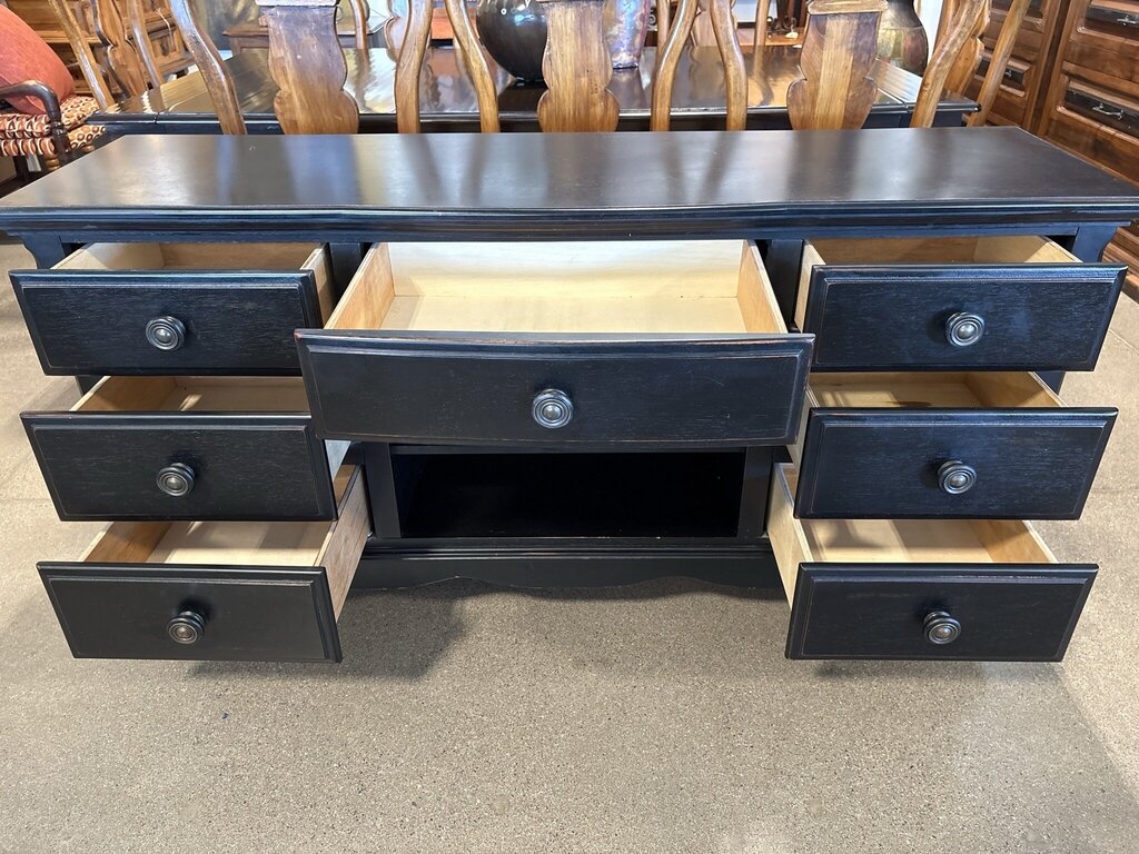 Black Wood 7 Drawer Dresser- 64X18X32