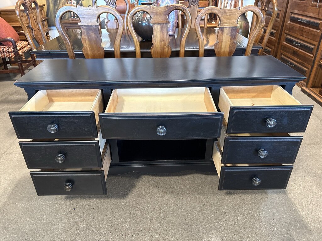 Black Wood 7 Drawer Dresser- 64X18X32