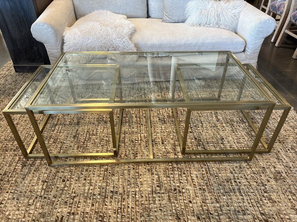 Gold Metal & Glass Nesting Coffee Table- 50X28X18H