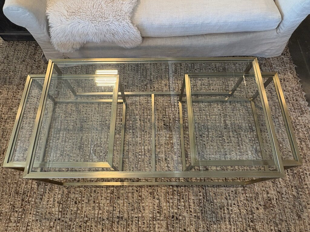 Gold Metal & Glass Nesting Coffee Table- 50X28X18H