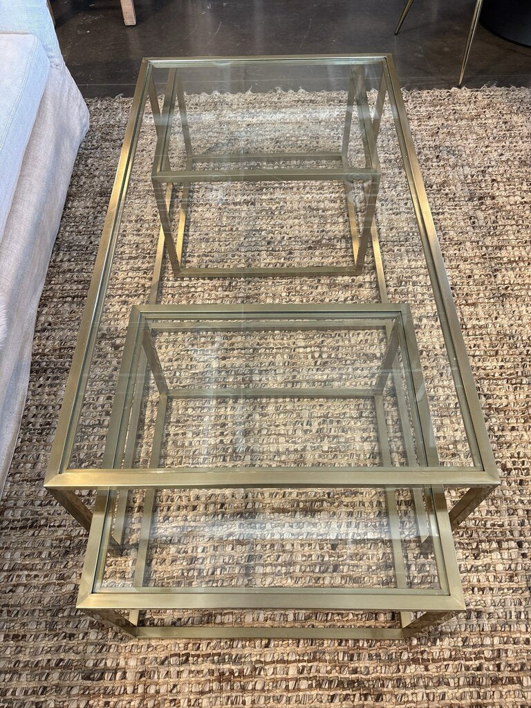 Gold Metal & Glass Nesting Coffee Table- 50X28X18H