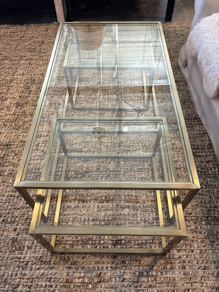 Gold Metal & Glass Nesting Coffee Table- 50X28X18H