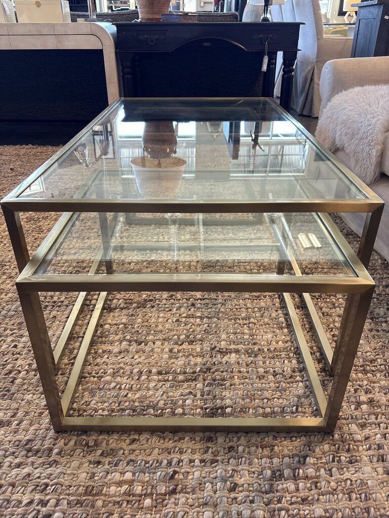 Gold Metal & Glass Nesting Coffee Table- 50X28X18H