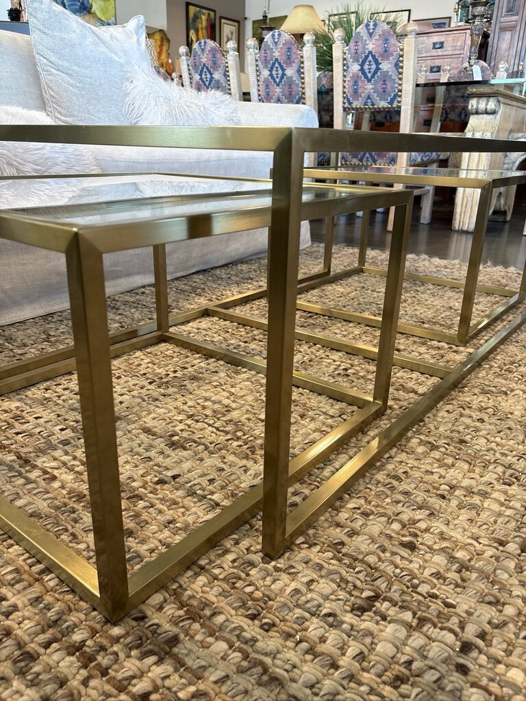 Gold Metal & Glass Nesting Coffee Table- 50X28X18H