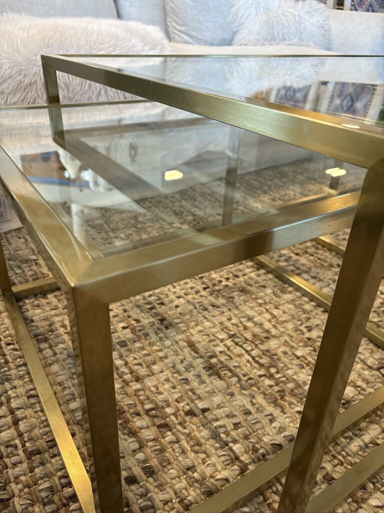 Gold Metal & Glass Nesting Coffee Table- 50X28X18H