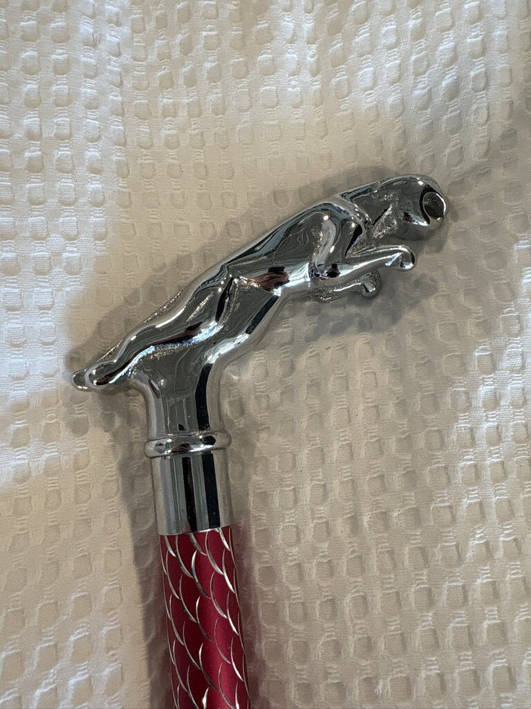 Walking Cane W/ Silver Jaguar Handle- 6X1X35H